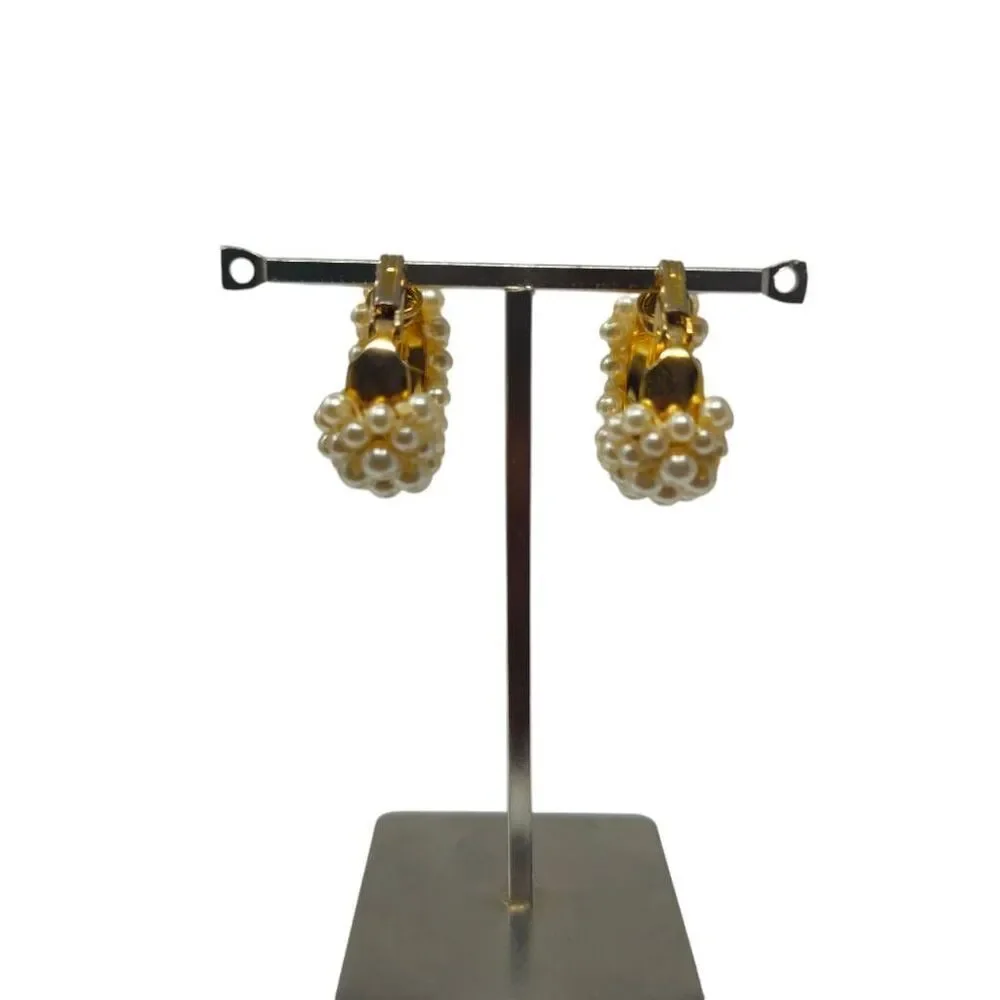 Vintage Faux Pearl Hoop Clip-On Earrings | 1950s Elegance | 1.13”